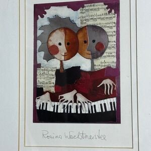 Rosina Wachtmeister Piano Duet Art Print Signed 10x12 Frame Vintage Reproduction